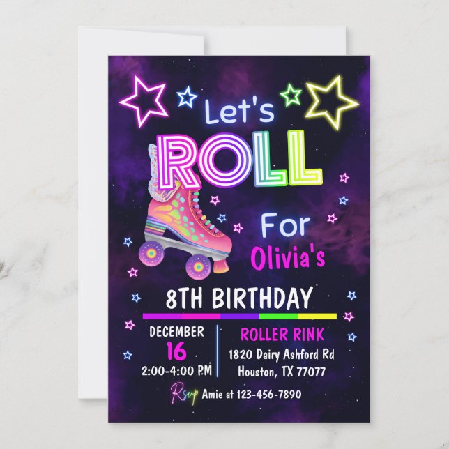 Skate Party Birthday Invitation, Roller Skating Invitation (Front)