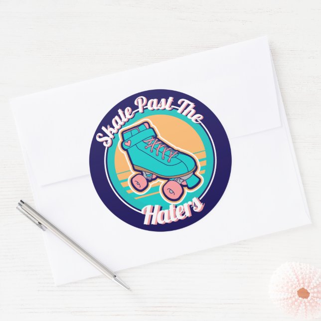 Skate Past The Haters 80s Cartoon Rollerskate Classic Round Sticker (Envelope)