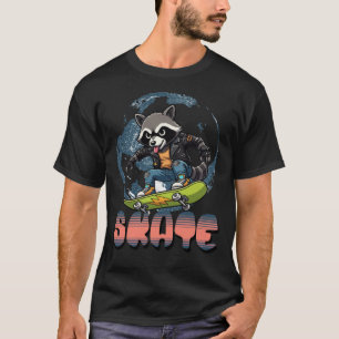 Skate Punk Raccoon Street Style Skater Art T-Shirt