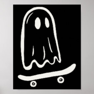 Skate Rad Skating Ghost Halloween Skateboarding Poster