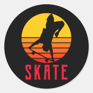 Skate Retro Vintage Skateboarder Skateboarding Classic Round Sticker