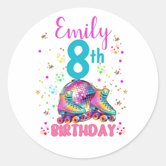 Skate Roller Disco Birthday Girl Matching Classic Round Sticker (Front)