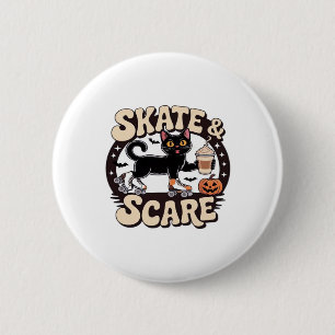 Skate & Scare – Cute Black Cat Roller Skating Over 2 Inch Round Button