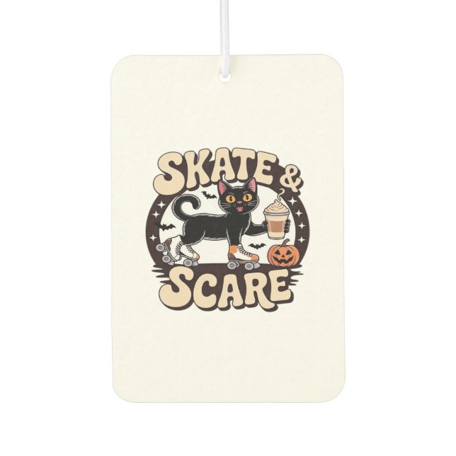 Skate & Scare � Cute Black Cat Roller Skating Over Air Freshener (Front)