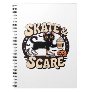 Skate & Scare � Cute Black Cat Roller Skating Over Notebook