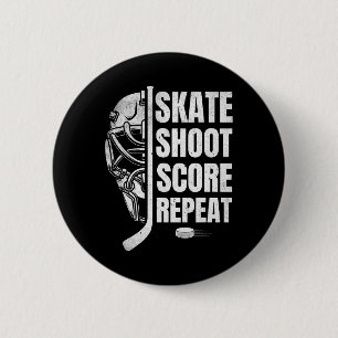 Skate Shoot Score Repeat Vintage Ice Hockey Player 2 Inch Round Button