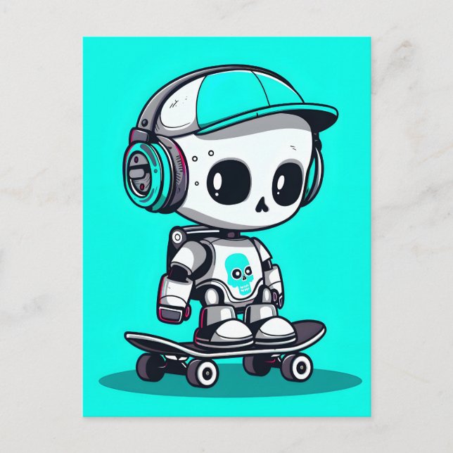 Skate SkullBot Holiday Postcard (Front)