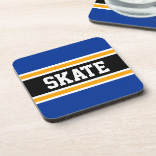 SKATE Sporty Yellow Navy Blue Black Hockey Stripes Coaster