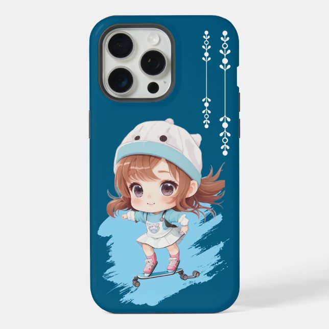 Skate Vibes – Cute Girl on Skateboard Phone Case (Back)
