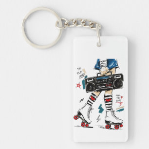 Skate With Music Boombox Rollerskates Retro Keychain