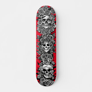 Skateboard 3 faces du crâne avec dessins d'art rose Goth Punk
