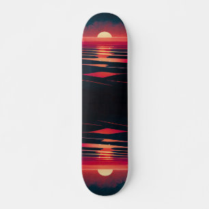 Skateboard 80s Synthwave Red Sea and Vintage Sunset