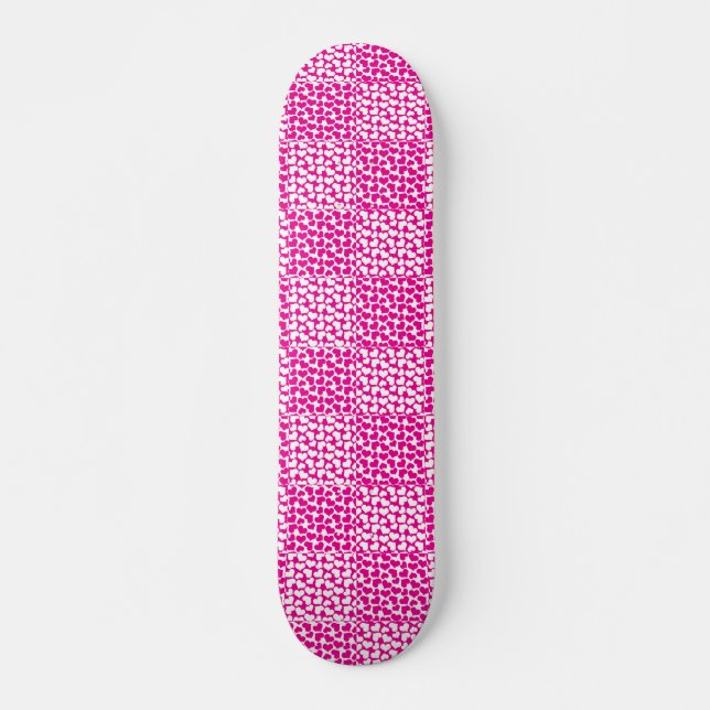 Skateboard à damiers Amour en Magenta et Blanc (Devant)