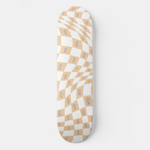 Skateboard à damiers beige et gris rétro moderne