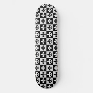 Skateboard à damiers Blanc Noir Fleur-De-Lis Motif