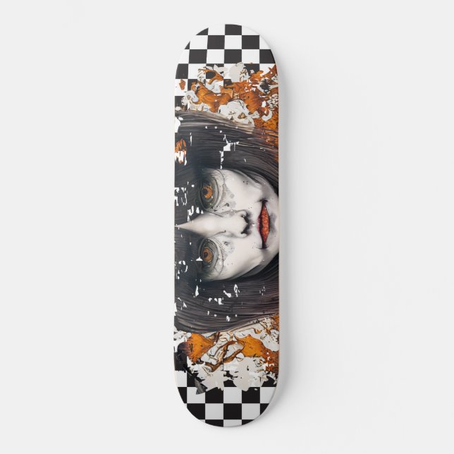 Skateboard À damiers Retro Cool Orange Girl (Recto)