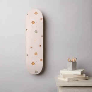 Skateboard Abstrait Hippie à motif floral bébé rose