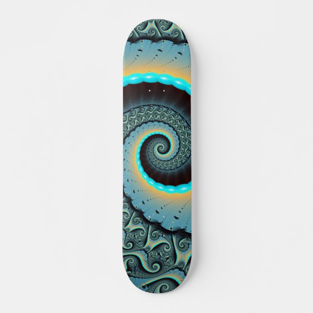 Skateboard Abstraite spirale d'art fractal bleu turquoise ora (Devant)