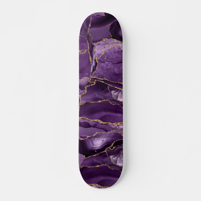 Skateboard Agate de parties scintillant violet et or (Devant)