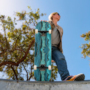 Skateboard Agate Turquoise Blue Gold Parties scintillant Marb