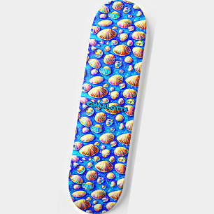 Skateboard Ajouter Nom, Coquillages sur bleu