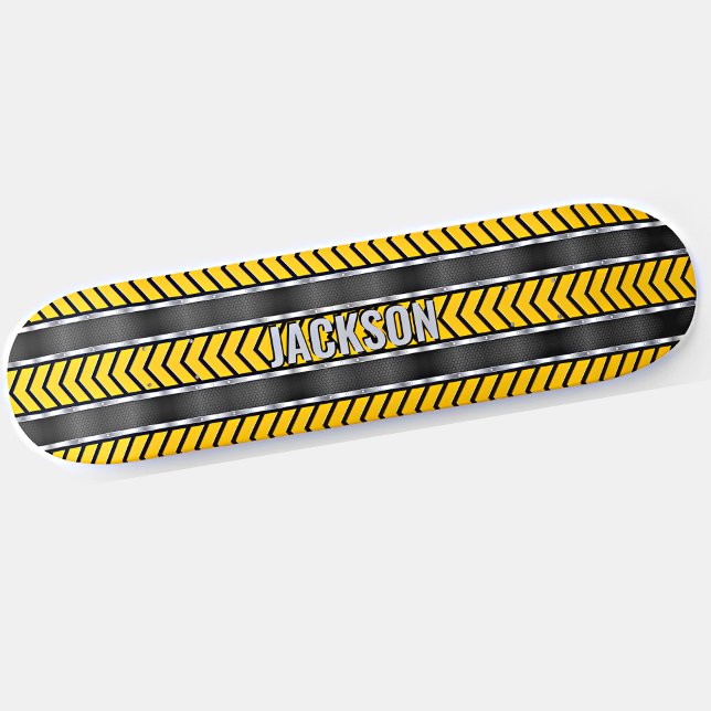 Skateboard Ajouter Nom Initiales, Argent Jaune Flèches Noires (Créateur téléchargé)