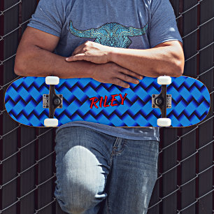 Skateboard Ajouter un nom Initiales, Motif de hachage bleu ti