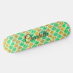 Skateboard Ajouter un nom ou un texte Green Gold Mermaid Scal