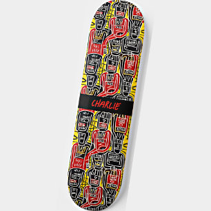 Skateboard Ajouter un nom, Rouge Jaune Noir Chiffres Abstrait