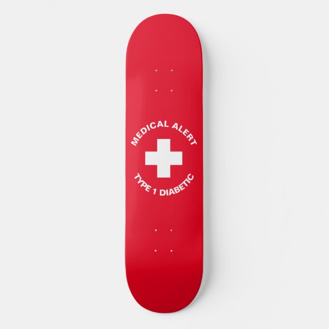 Skateboard Alerte Médicale personnalisée rouge diabétique (Recto)