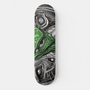 Skateboard Alien vert avec Arrière - plan de lignes dégénérat