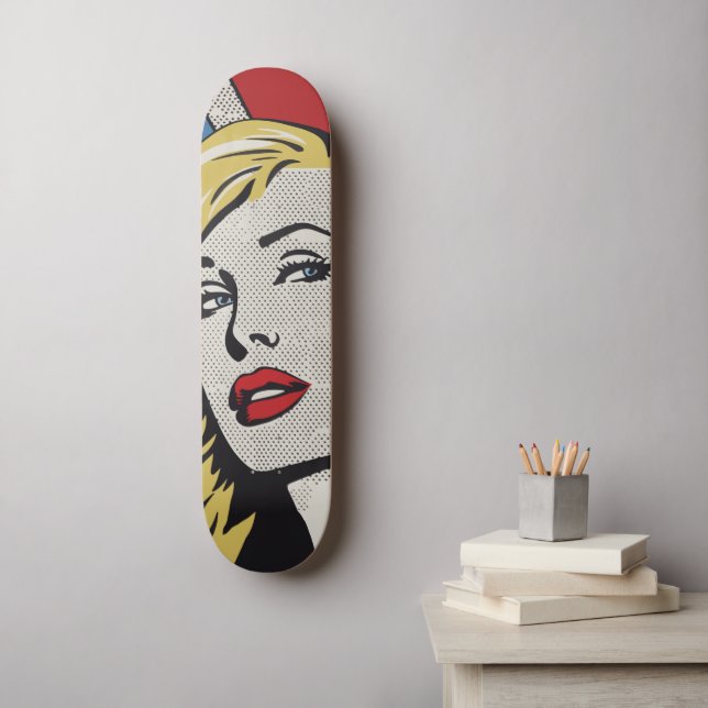 Skateboard American Blonde Retro Pop Art (Art mural)