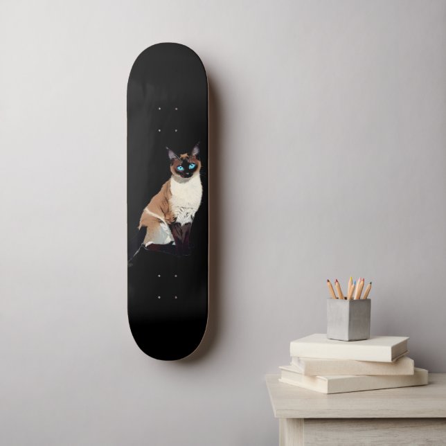 Skateboard Amoureux des chats Siamese Cat Art Electric Blue E (Art mural)