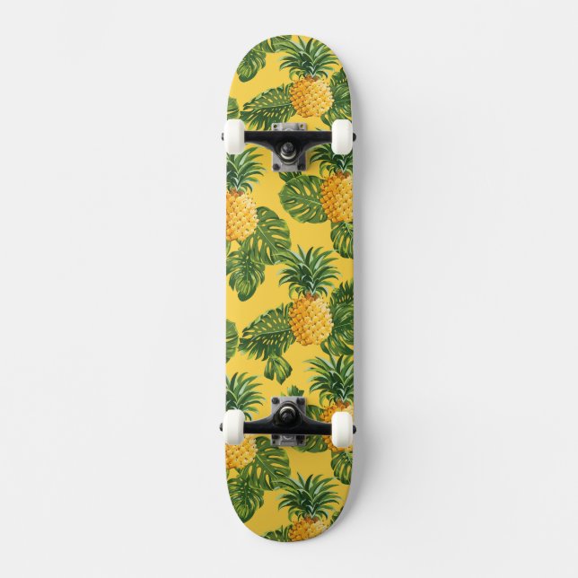 Skateboard Ananas et feuille tropical sur l'or (Recto)