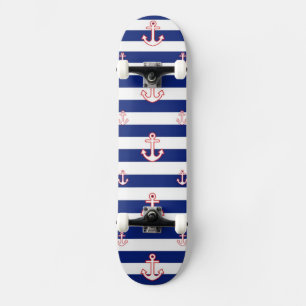Skateboard Anchors on Stripes Nautical Pattern
