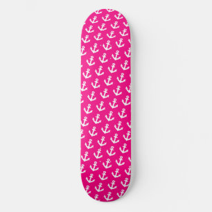 Skateboard Ancrages Vintages nautiques motif sur rose néon