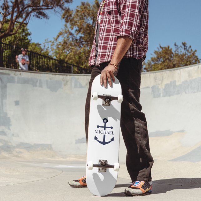 Skateboard Ancre bleue marine Nom personnalisé (Extérieur 2)