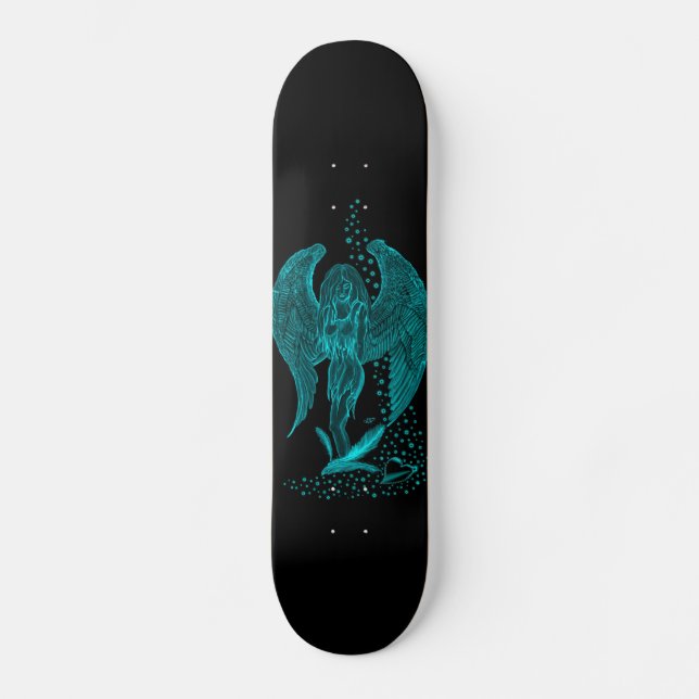 Skateboard Angel perdu en amour, noir et vert Design (Recto)
