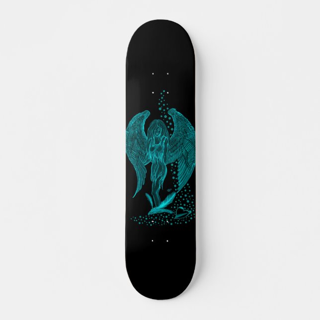 Skateboard Angel perdu en amour, noir et vert Design (Devant)