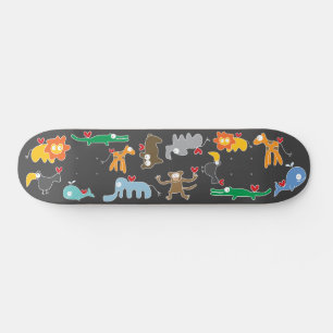 Skateboard Animaux Cartoon mignons Famille Avec Coeurs Amoure