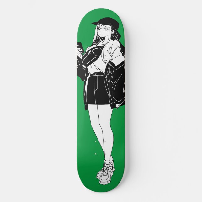 Skateboard Anime Girl Out Sur La Planche De Patinage De Ville (Recto)