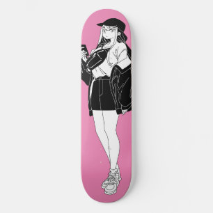 Skateboard Anime Girl Out Sur La Planche De Patinage De Ville