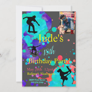 Skateboard Anniversaire Photo Invitation N'importe