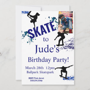 Skateboard Anniversaire Photo Invitation N'importe