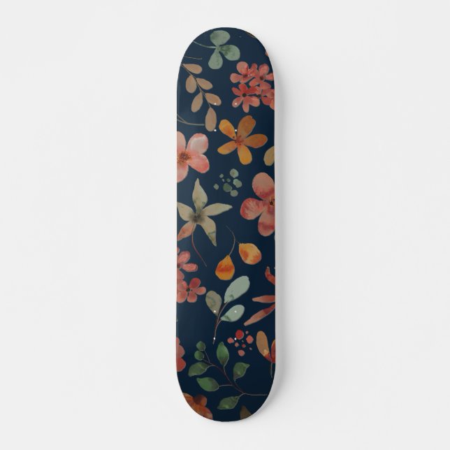 Skateboard Antique aquarelle Imprimer floral sur marine (Devant)