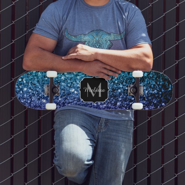 Skateboard Aqua blue Ombre fausse parties scintillant scintil (Extérieur 3)