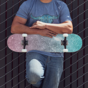 Skateboard Aqua blue Pink ombre mer galaxie abstraite