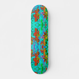 Skateboard Aqua Tropical avec Fleurs Jaunes et Orange