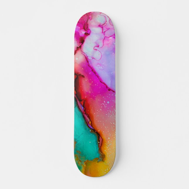 Skateboard Aquarelle Abstraite colorée (Devant)