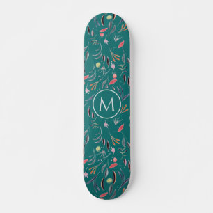 Skateboard Aquarelle bleu Turquoise élégant MONOGRAM